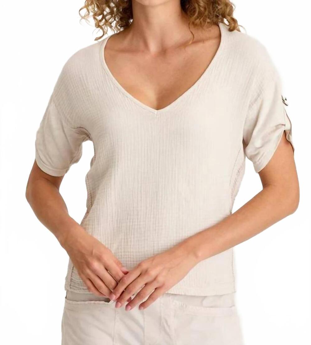 NEW XCVI milani gauze lace trim v- neck top in sonic silver